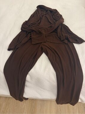 SKIMS Ribbed Wide-Leg Loungewear Set - Brown